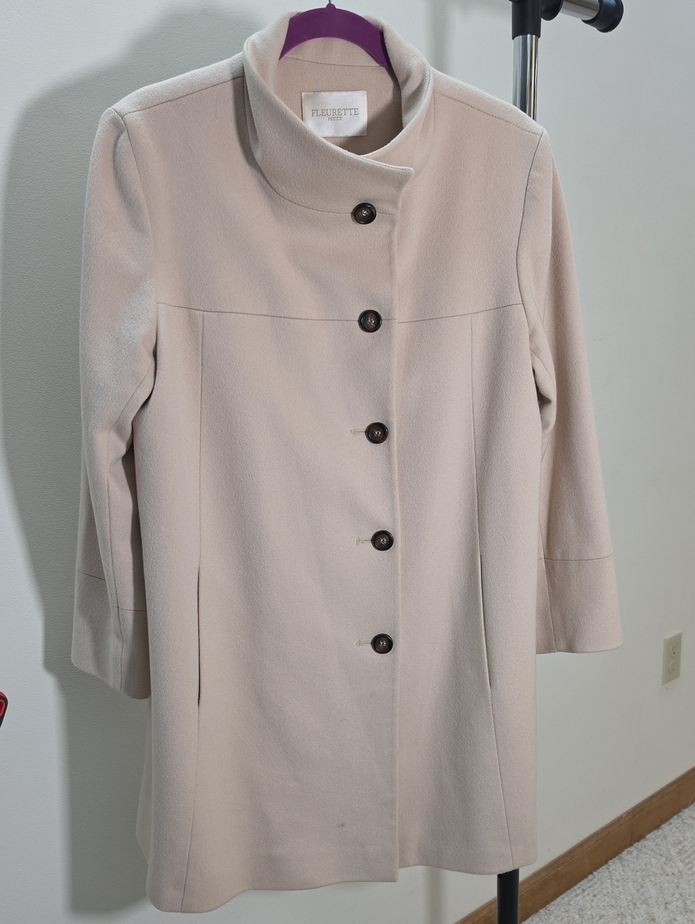 Fleurette Women's Long-Sleeve Cream Button-Front Dress Coat